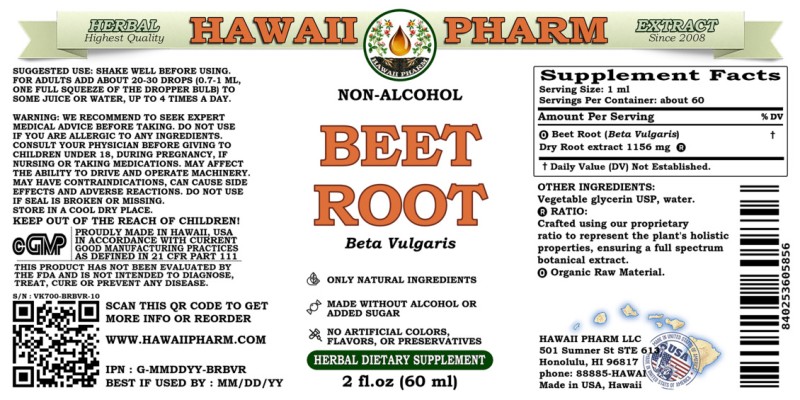 label of Beet Root (<i>Beta Vulgaris</i>) Dry Root Glycerite