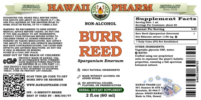 label of Burr Reed (<i>Sparganium Emersum</i>) Dry Rhizome Glycerite