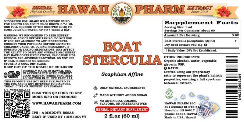 label of Boat Sterculia (<i>Scaphium Affine</i>) Dry Seed Tincture