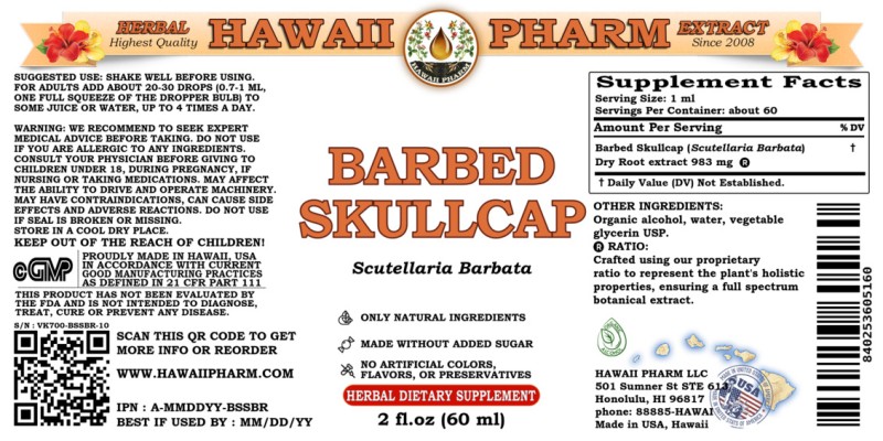 label of Barbed Skullcap (<i>Scutellaria Barbata</i>) Dry Root Tincture