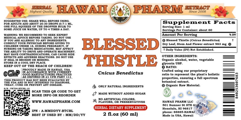 label of Blessed Thistle (<i>Cnicus Benedictus</i>) Dry Leaf, Stem And Flower Tincture