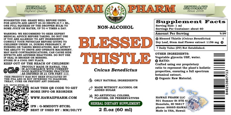 label of Blessed Thistle (<i>Cnicus Benedictus</i>) Dry Leaf, Stem And Flower Glycerite