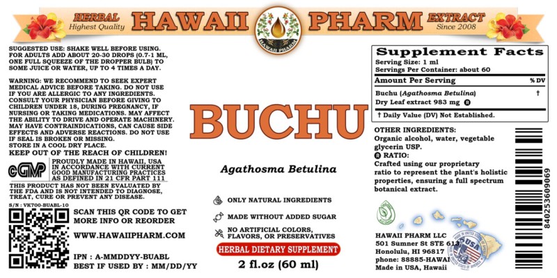 label of Buchu (<i>Agathosma Betulina</i>) Dry Leaf Tincture