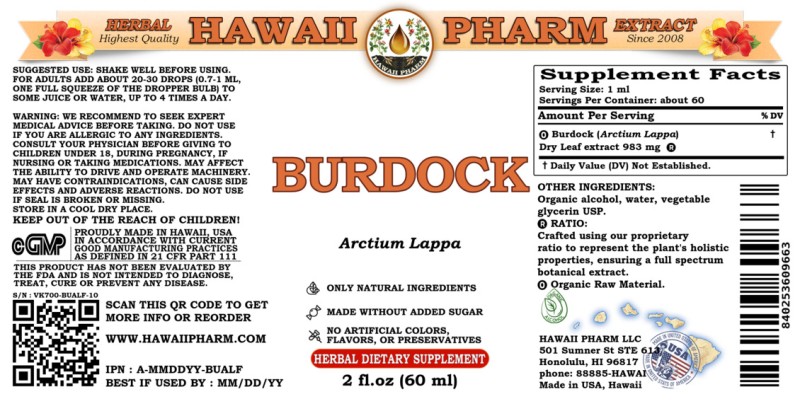 label of Burdock (<i>Arctium Lappa</i>) Dry Leaf Tincture