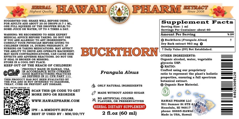 label of Buckthorn (<i>Frangula Alnus</i>) Dry Bark Tincture