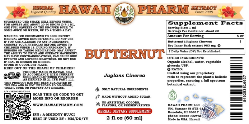 label of Butternut (<i>Juglans Cinerea</i>) Dry Inner Bark Tincture