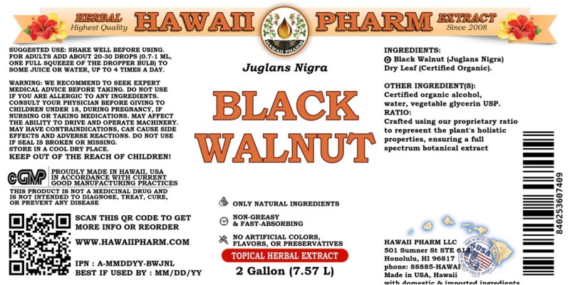 label of Black Walnut (<i>Juglans Nigra</i>) Dry Leaf Tincture