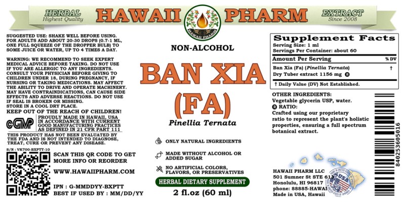 label of Ban Xia (Fa) (<i>Pinellia Ternata</i>) Dry Tuber Glycerite