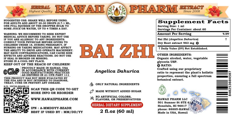 label of Bai Zhi (<i>Angelica Dahurica</i>) Dry Root Tincture