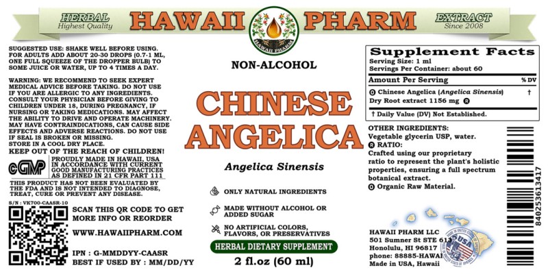 label of Chinese Angelica (<i>Angelica Sinensis</i>) Dry Root Glycerite