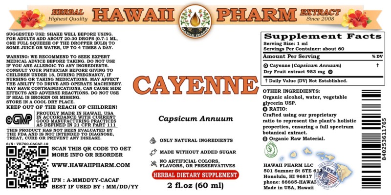 label of Cayenne (<i>Capsicum Annuum</i>) Dry Fruit Tincture