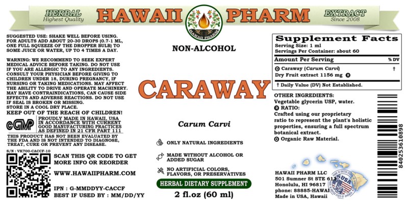 label of Caraway (<i>Carum Carvi</i>) Dry Fruit Glycerite