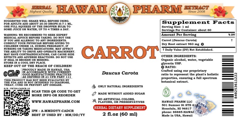 label of Carrot (<i>Daucus Carota</i>) Dry Root Tincture