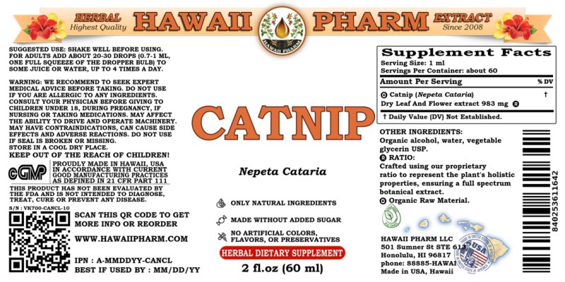 label of Catnip (<i>Nepeta Cataria</i>) Dry Leaf And Flower Tincture