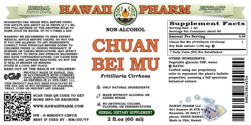 label of Chuan Bei Mu (<i>Fritillaria Cirrhosa</i>) Dry Bulb Glycerite