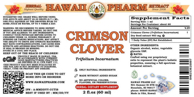 label of Crimson Clover (<i>Trifolium Incarnatum</i>) Dry Seed Tincture
