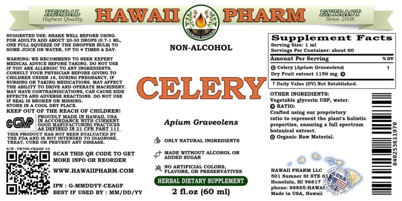 label of Celery (<i>Apium Graveolens</i>) Dry Fruit Glycerite
