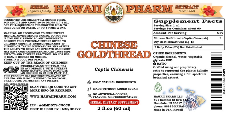 label of Chinese Goldthread (<i>Coptis Chinensis</i>) Dry Root Tincture