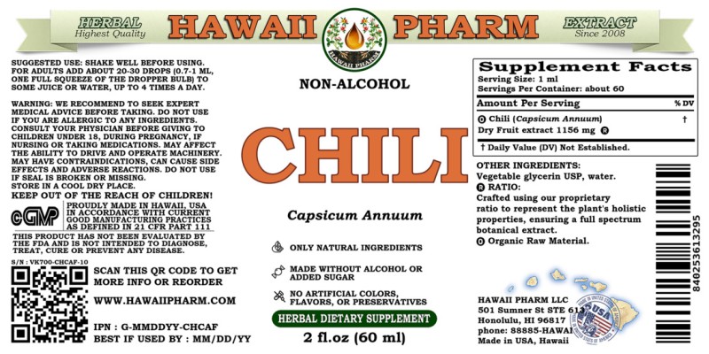 label of Chili (<i>Capsicum Annuum</i>) Dry Fruit Glycerite