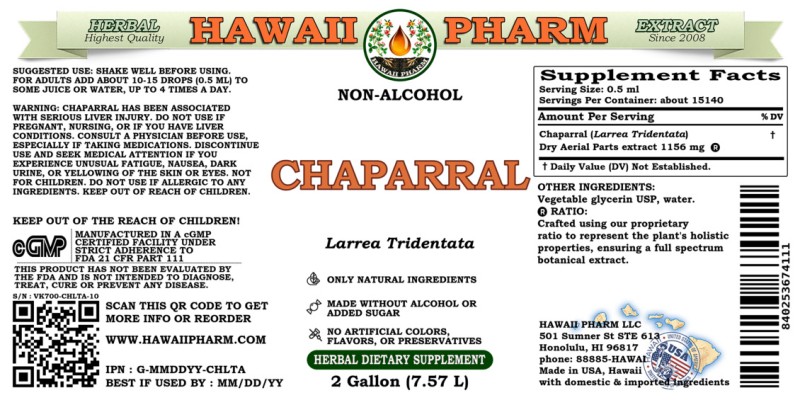 label of Chaparral (<i>Larrea Tridentata</i>) Dry Aerial Parts Glycerite