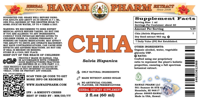 label of Chia (<i>Salvia Hispanica</i>) Dry Seed Tincture