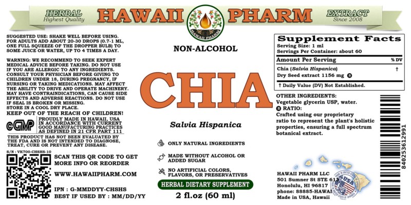 label of Chia (<i>Salvia Hispanica</i>) Dry Seed Glycerite