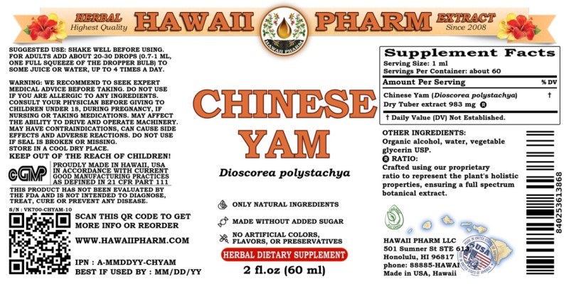 label of Chinese Yam (<i>Dioscorea polystachya</i>) Dry Tuber Tincture