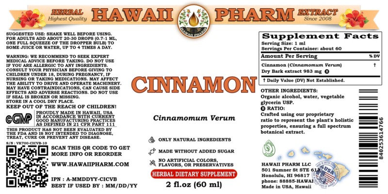 label of Cinnamon (<i>Cinnamomum Verum</i>) Dry Bark Tincture