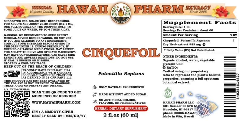 label of Cinquefoil (<i>Potentilla Reptans</i>) Dry Herb Tincture