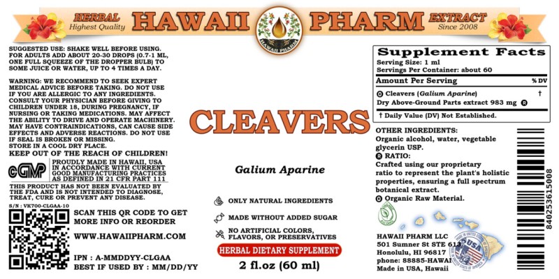 label of Cleavers (<i>Galium Aparine</i>) Dry Above-Ground Parts Tincture