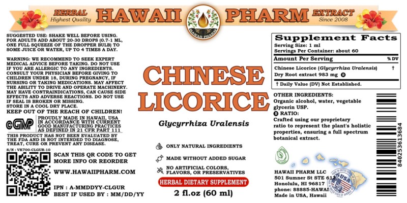 label of Chinese Licorice (<i>Glycyrrhiza Uralensis</i>) Dry Root Tincture