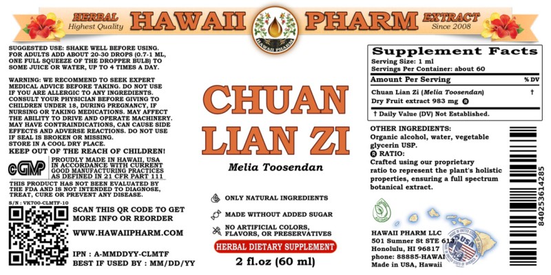 label of Chuan Lian Zi (<i>Melia Toosendan</i>) Dry Fruit Tincture