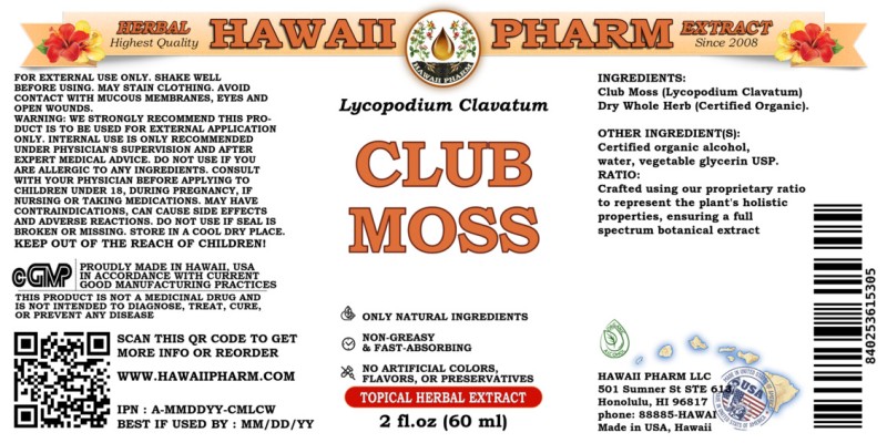 label of Club Moss (<i>Lycopodium Clavatum</i>) Dry Whole Herb Tincture