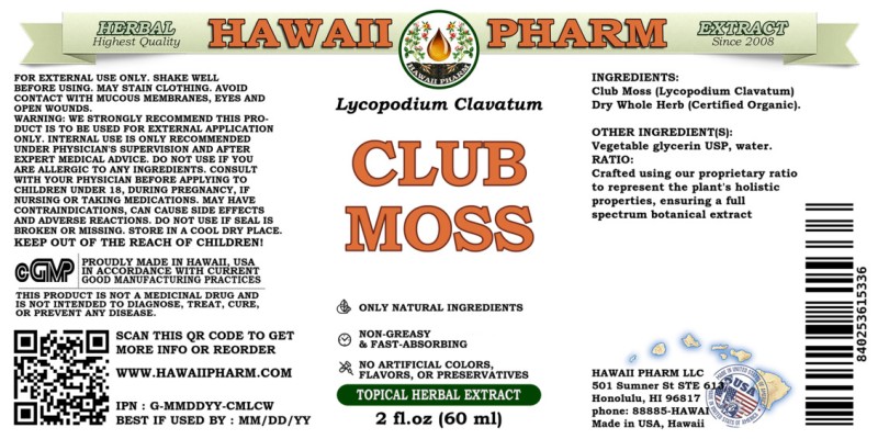 label of Club Moss (<i>Lycopodium Clavatum</i>) Dry Whole Herb Glycerite