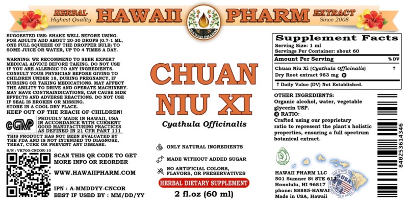 label of Chuan Niu Xi (<i>Cyathula Officinalis</i>) Dry Root Tincture