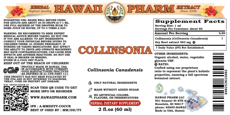 label of Collinsonia (<i>Collinsonia Canadensis</i>) Dry Root Tincture