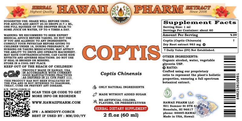 label of Coptis (<i>Coptis Chinensis</i>) Dry Root Tincture
