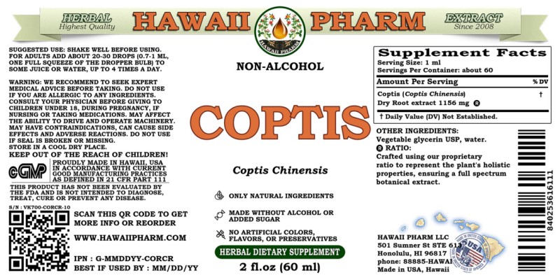 label of Coptis (<i>Coptis Chinensis</i>) Dry Root Glycerite