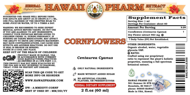 label of Cornflowers (<i>Centaurea Cyanus</i>) Dry Flower Tincture