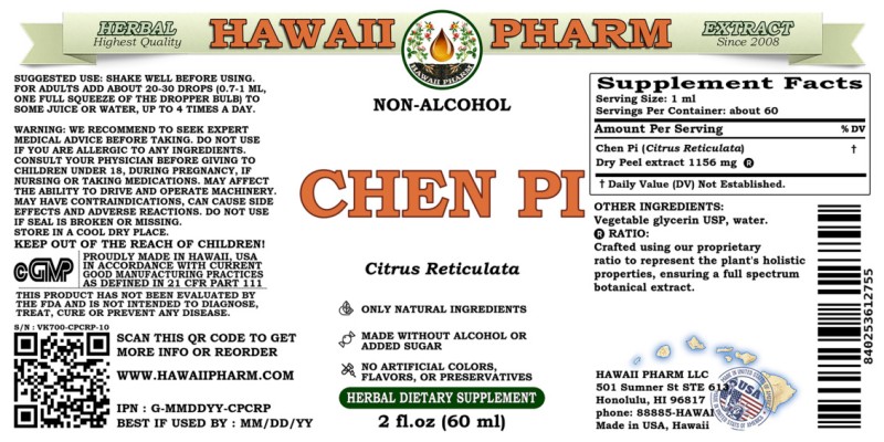 label of Chen Pi (<i>Citrus Reticulata</i>) Dry Peel Glycerite