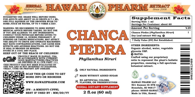 label of Chanca Piedra (<i>Phyllanthus Niruri</i>) Dry Leaf Tincture