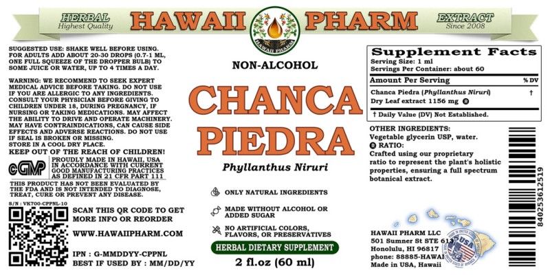label of Chanca Piedra (<i>Phyllanthus Niruri</i>) Dry Leaf Glycerite