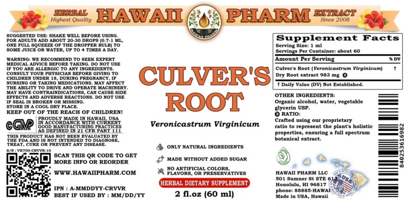 label of Culver's Root (<i>Veronicastrum Virginicum)</i>) Dry Root Tincture
