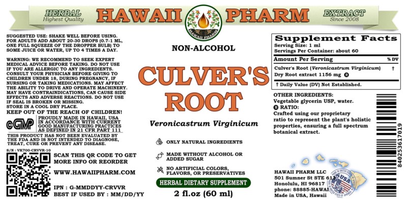 label of Culver's Root (<i>Veronicastrum Virginicum</i>) Dry Root Glycerite