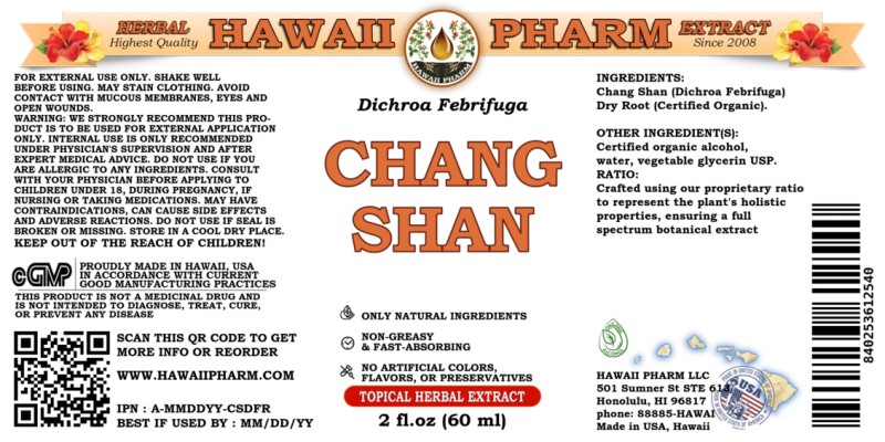 label of Chang Shan (<i>Dichroa Febrifuga</i>) Dry Root Tincture