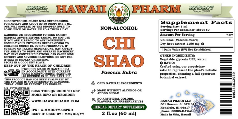 label of Chi Shao (<i>Paeonia Rubra</i>) Dry Root Glycerite