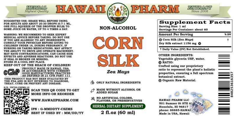 label of Corn Silk (<i>Zea Mays</i>) Dry Silk Glycerite