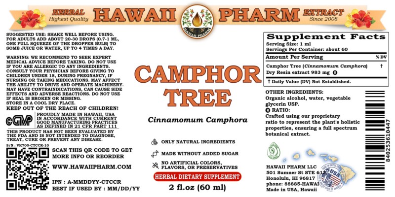 label of Camphor Tree (<i>Cinnamomum Camphora</i>) Dry Resin Tincture