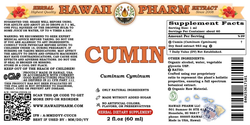 label of Cumin (<i>Cuminum Cyminum</i>) Dry Seed Tincture