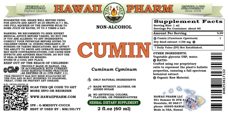 label of Cumin (<i>Cuminum Cyminum</i>) Dry Seed Glycerite